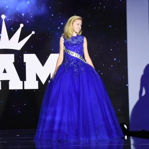 Custom Made Girls Pageant Gown Dress 12 14 Blue